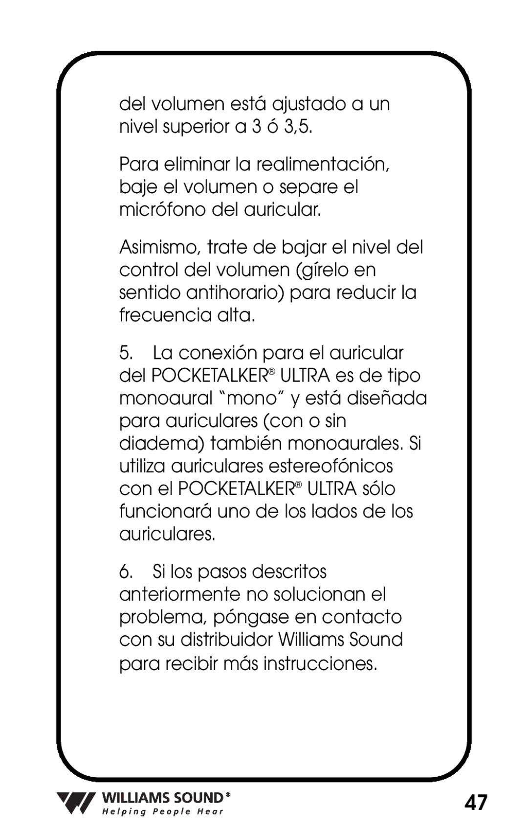 Williams Sound PKT D1 manual 