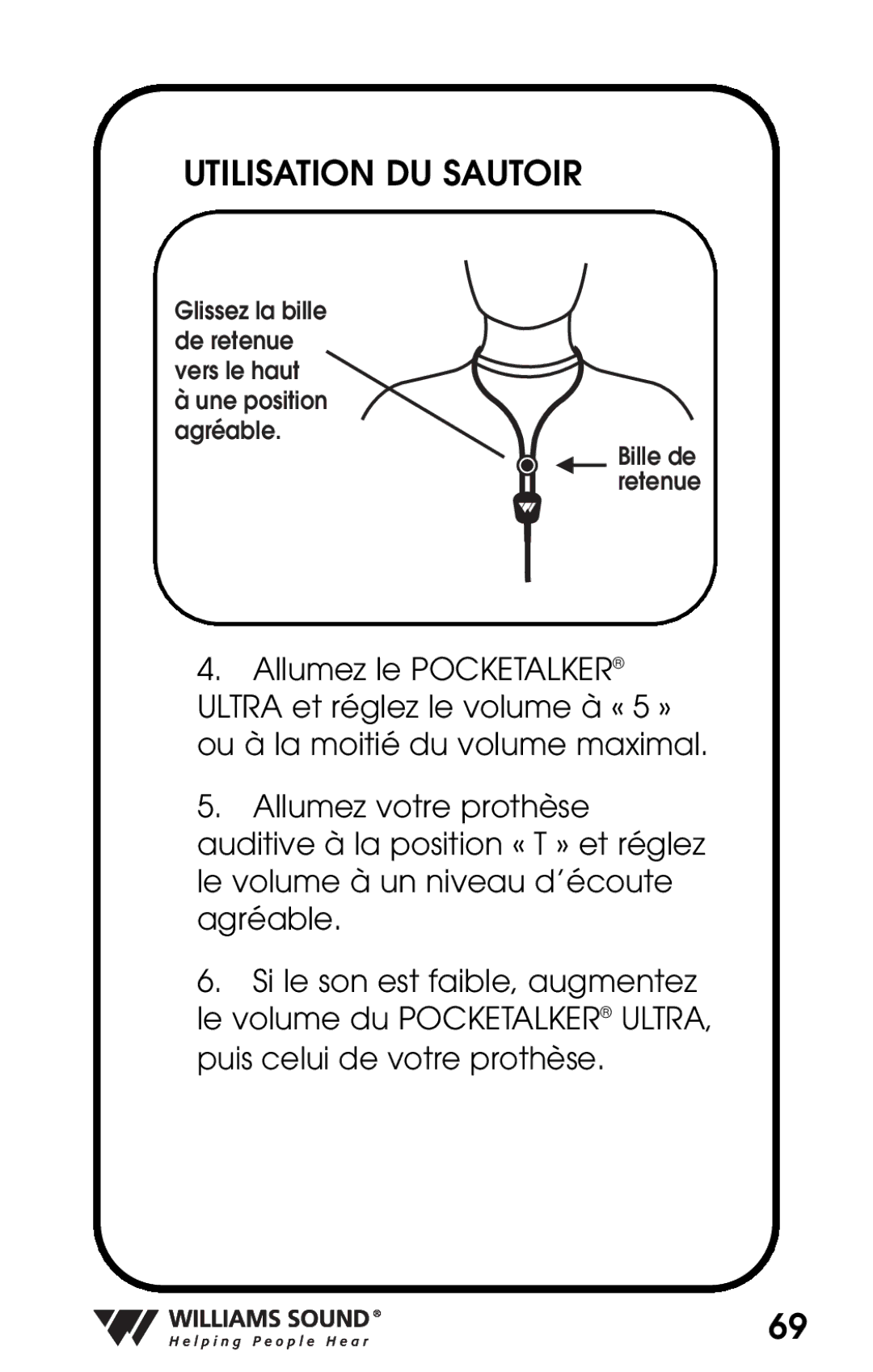 Williams Sound PKT D1 manual Bille de retenue 