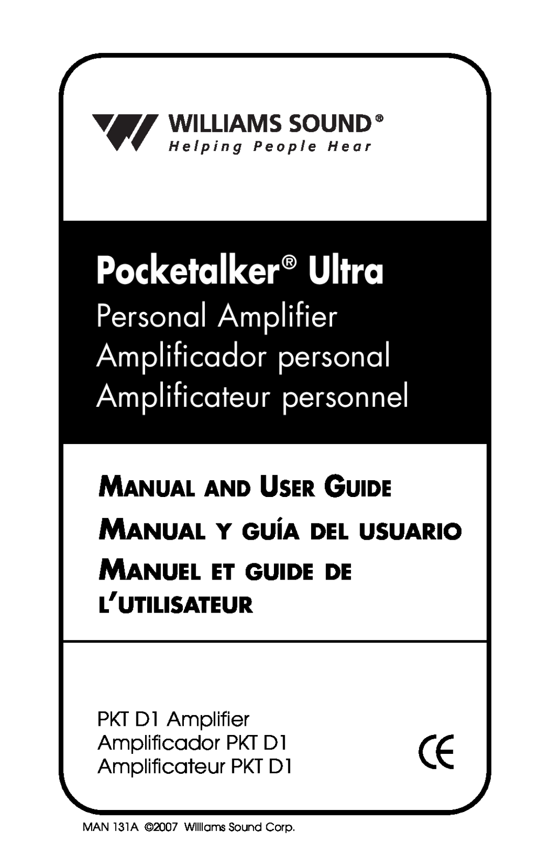 Williams Sound PKT D1 manual Pocketalker Ultra, Manual And User Guide Manual Y Guía Del Usuario 