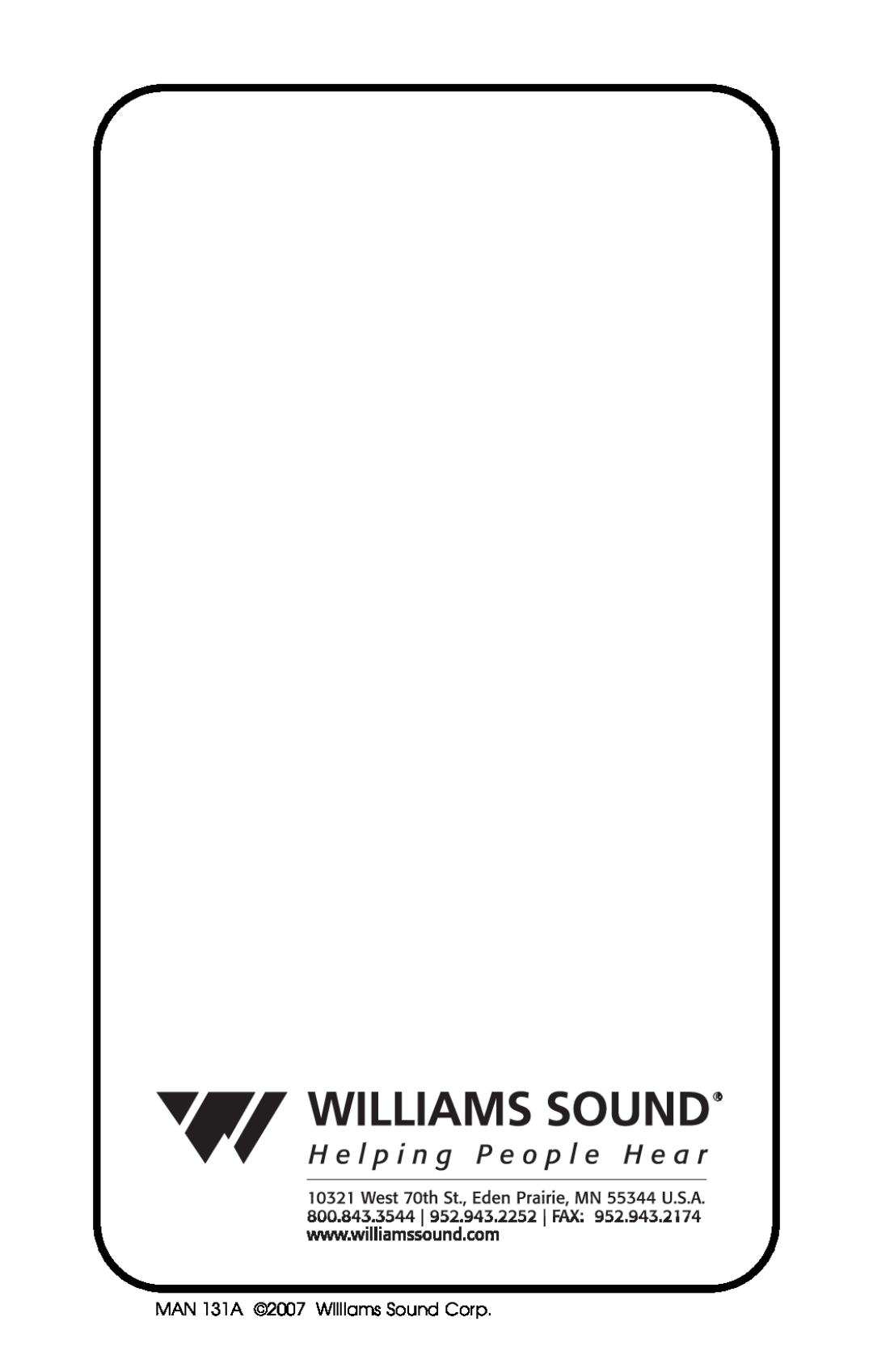 Williams Sound PKT D1 manual MAN 131A 2007 Williams Sound Corp 