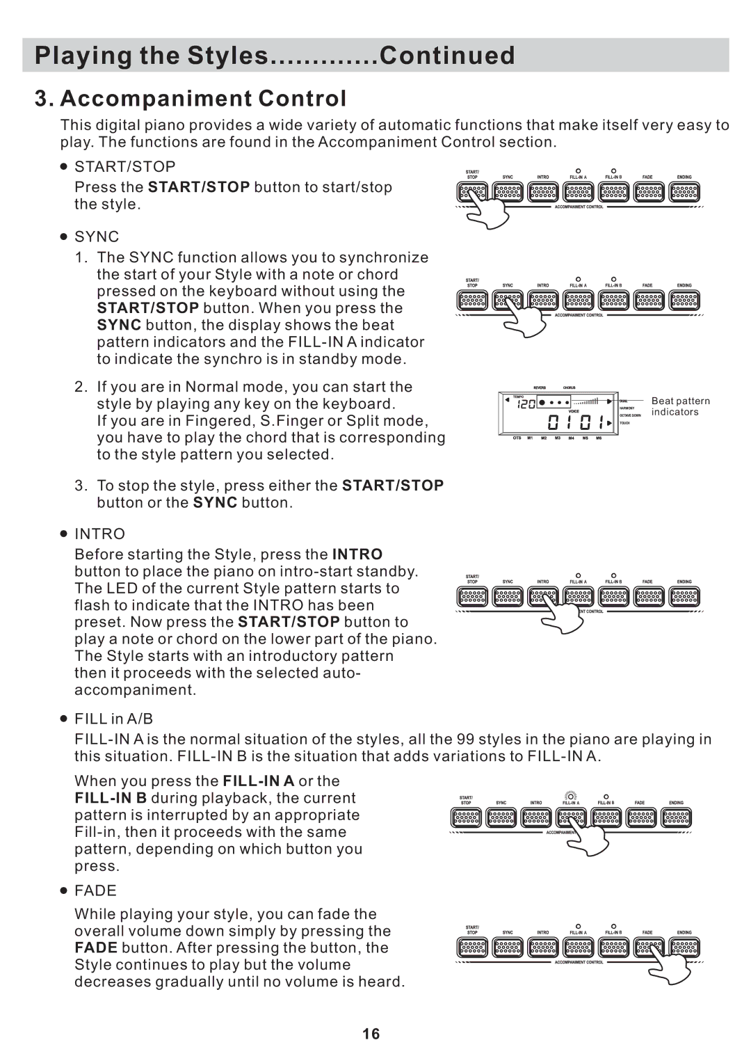 Williams Sound Sonata 88 manual Accompaniment Control, Sync 