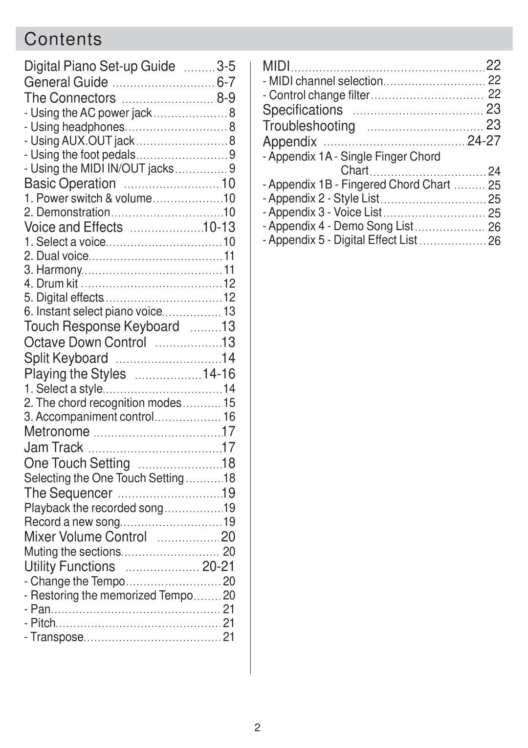 Williams Sound Sonata 88 manual Contents 