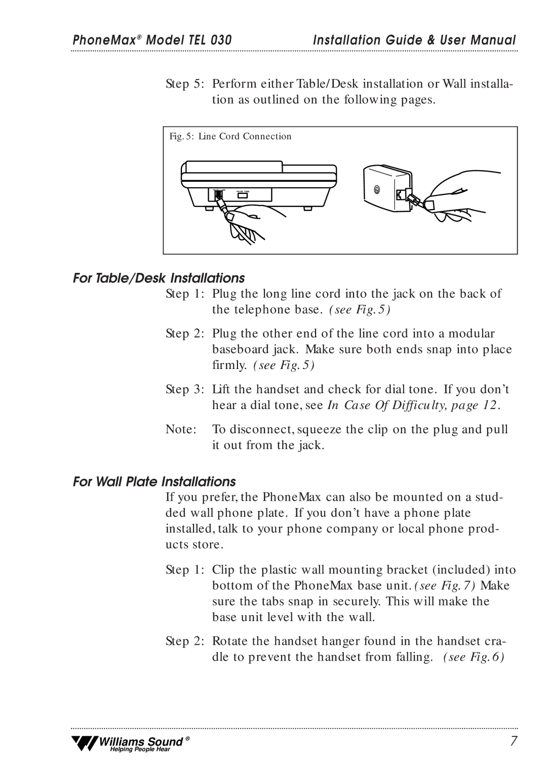 Williams Sound TEL 030 user manual For Table/Desk Installations 