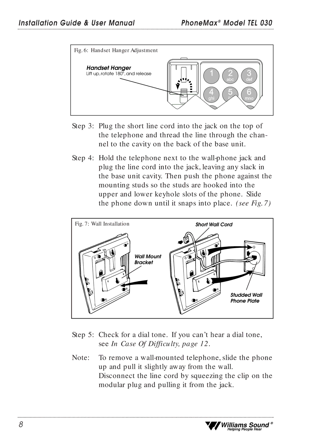 Williams Sound TEL 030 user manual Wall Installation 