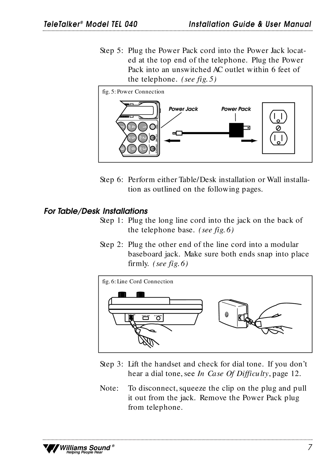 Williams Sound TEL 40 user manual For Table/Desk Installations 