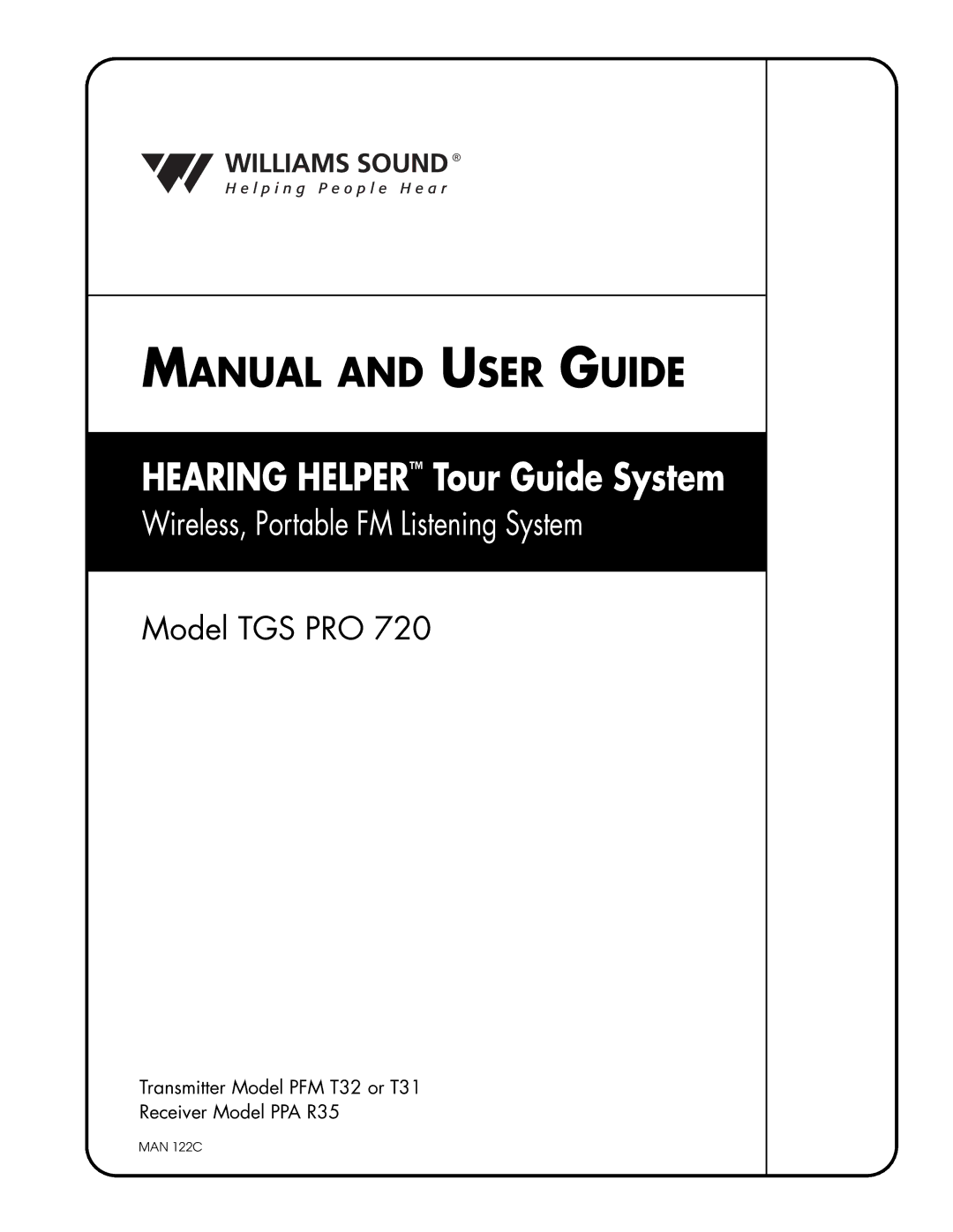 Williams Sound TGS PRO 720 system manual Manual and User Guide 