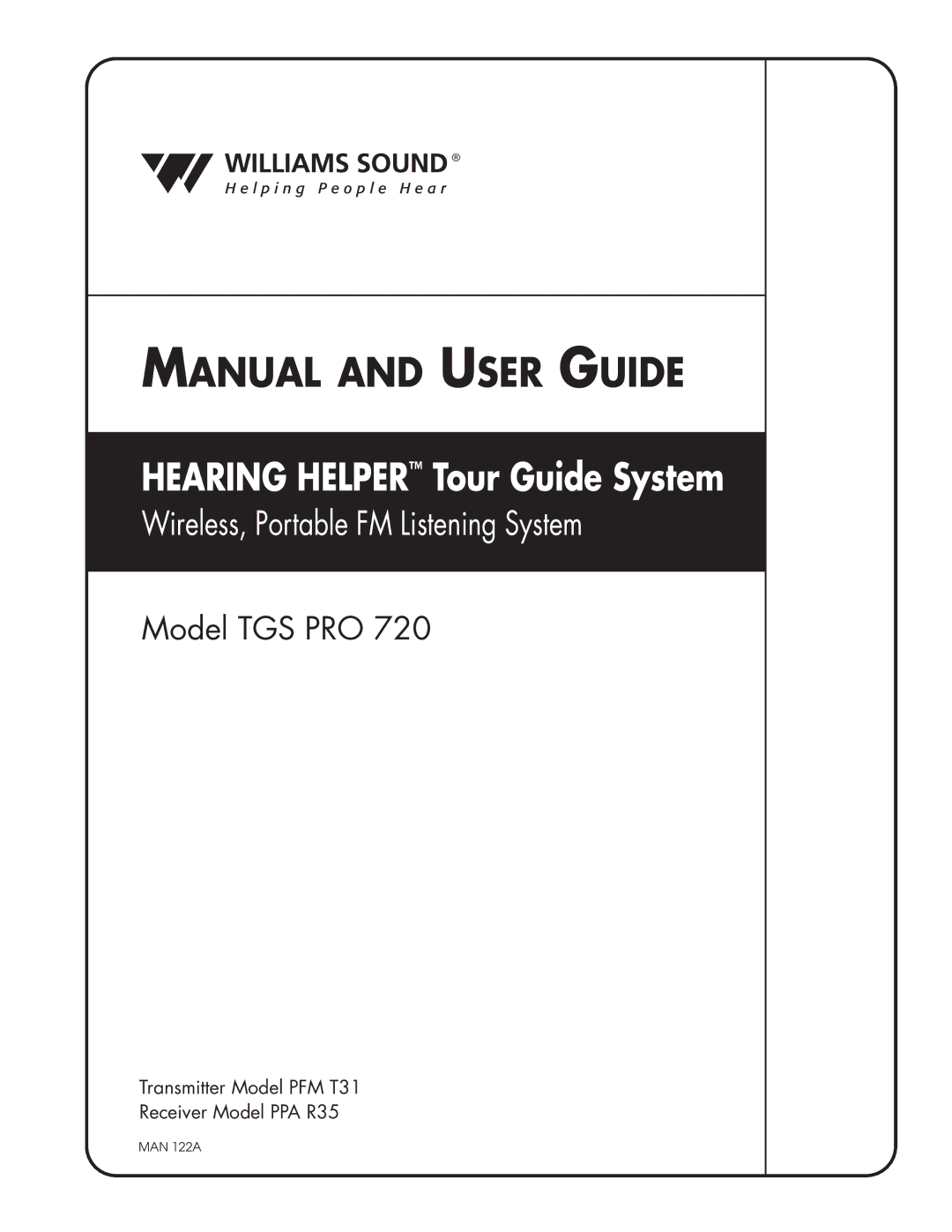 Williams Sound TGS PRO 720 system manual Manual and User Guide 