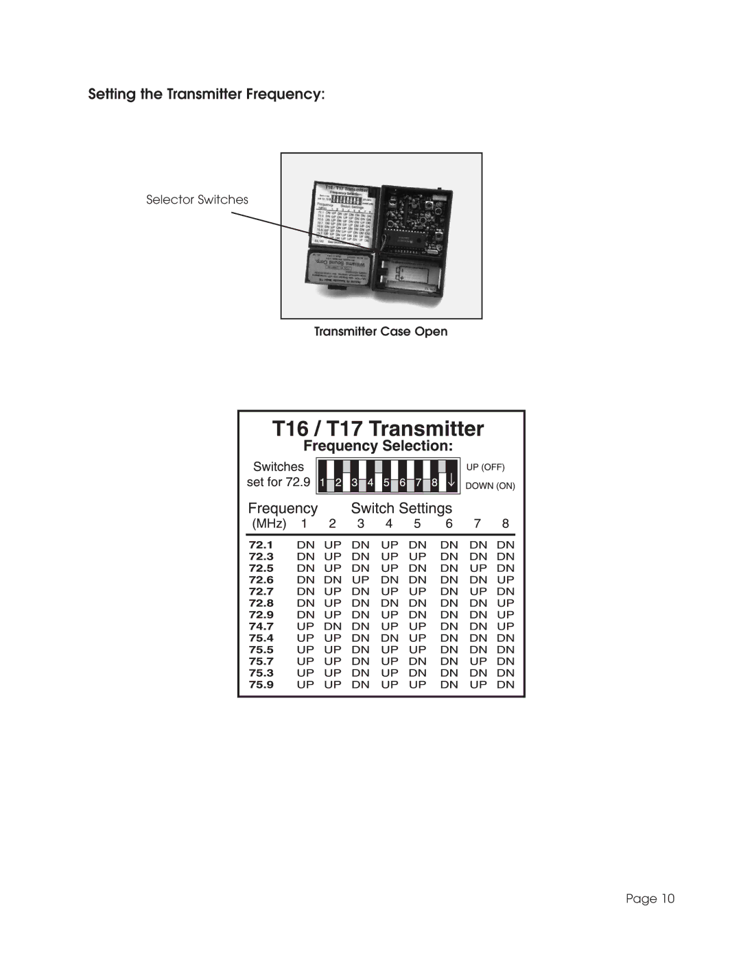 Williams Sound TGS SYS A manual Setting the Transmitter Frequency 