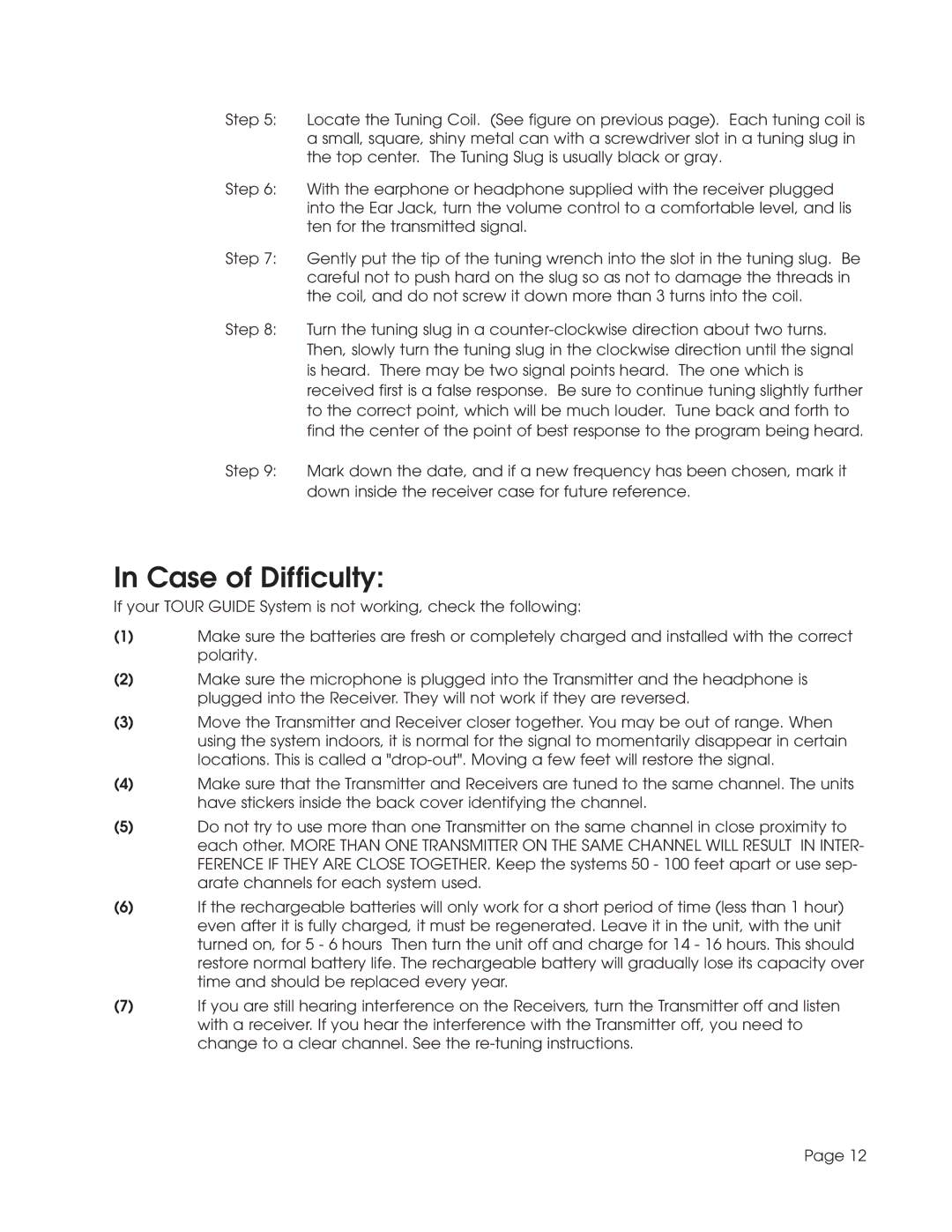 Williams Sound TGS SYS A manual Case of Difficulty 