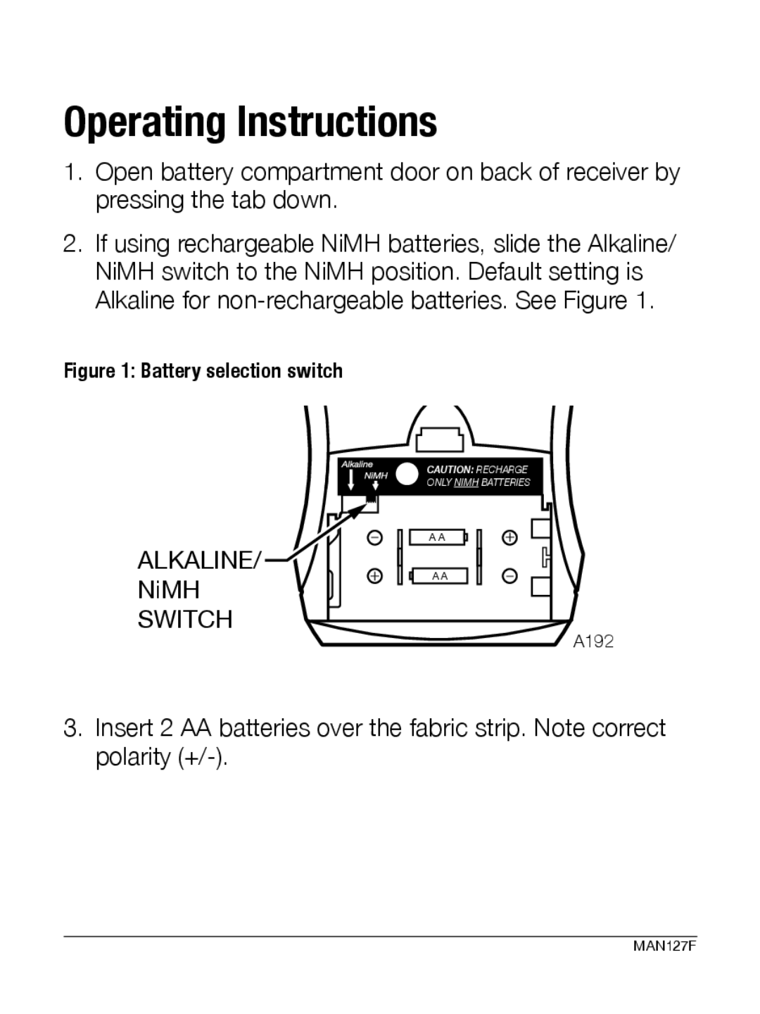 Williams Sound WIR RX22-4 manual Operating Instructions, Switch 