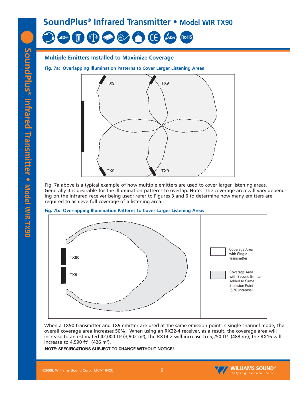 Williams Sound WIR TX90 dimensions Multiple Emitters Installed to Maximize Coverage, TX9TX9 