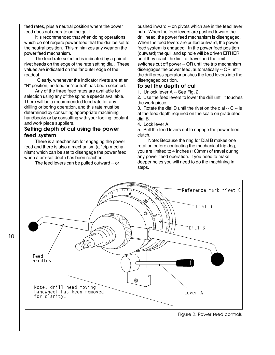 Wilton 1230 manual Setting depth of cut using the power feed system, To set the depth of cut 