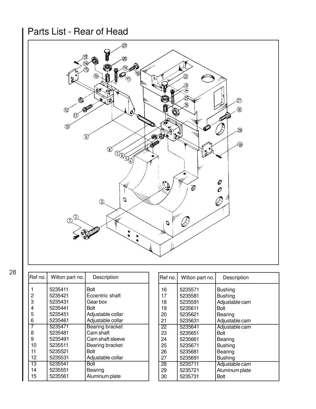 Wilton 1230 manual Parts List Rear of Head 