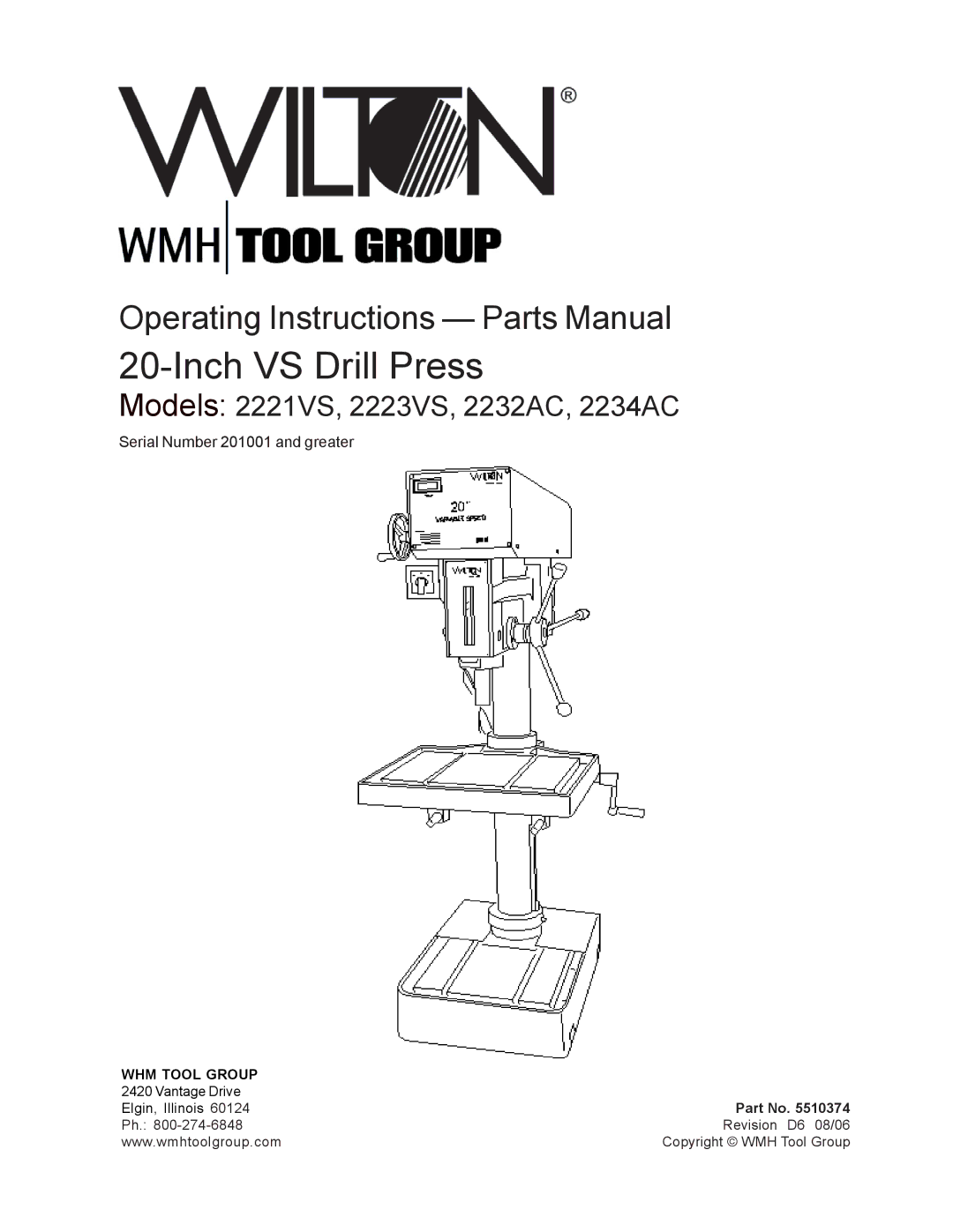 Wilton manual Inch VS Drill Press, Models 2221VS, 2223VS, 2232AC, 2234AC 