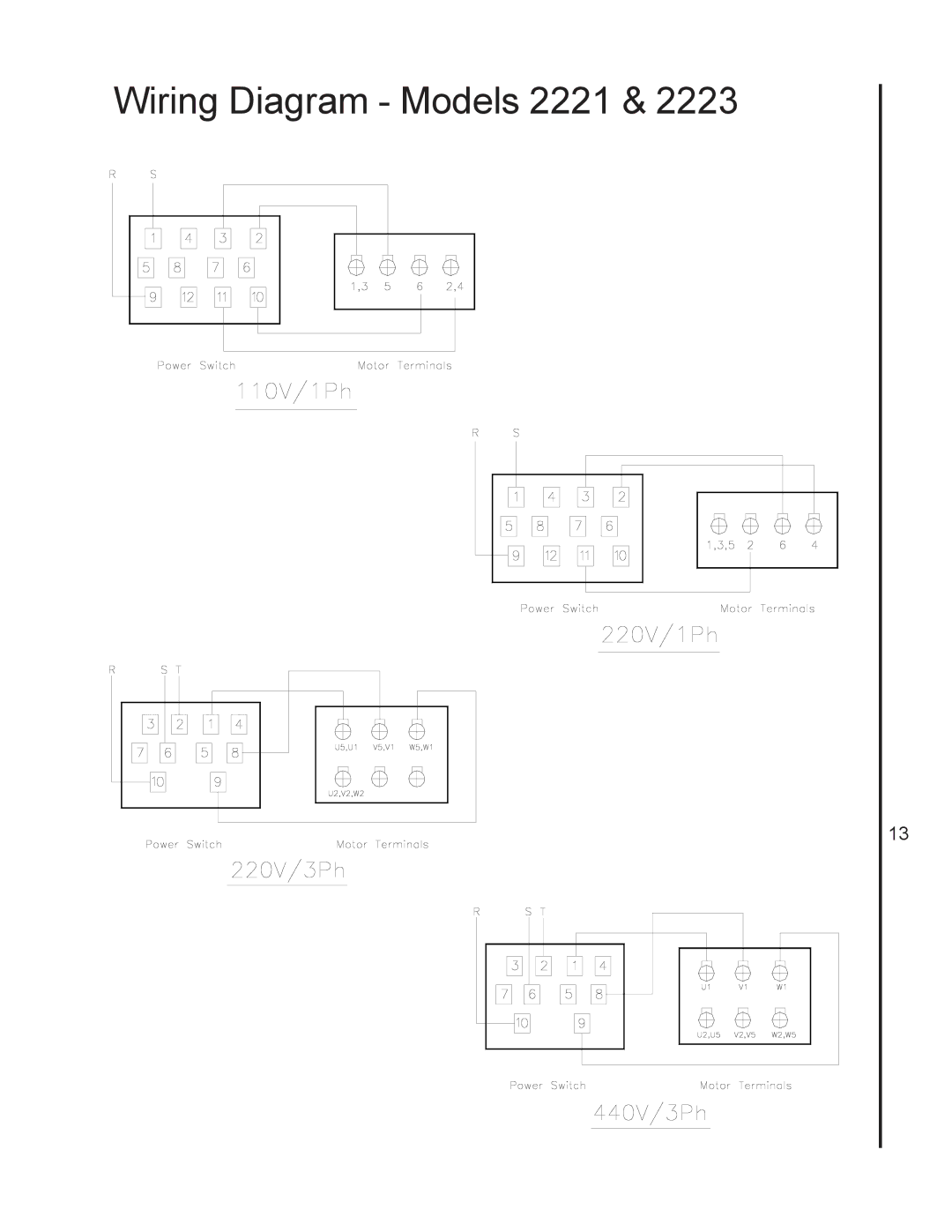 Wilton 2221VS manual Wiring Diagram Models 2221 