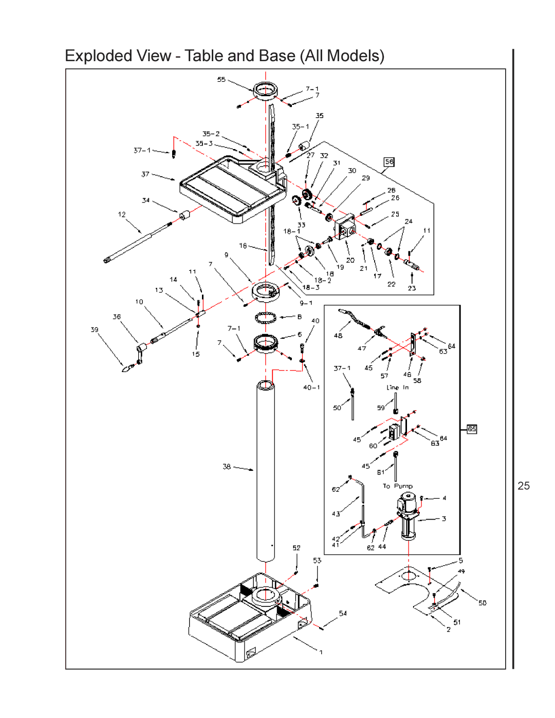 Wilton 2221VS manual Exploded View Table and Base All Models 