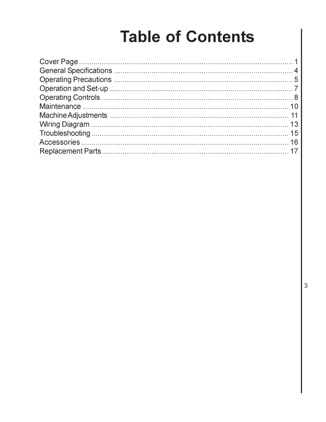 Wilton 2221VS manual Table of Contents 