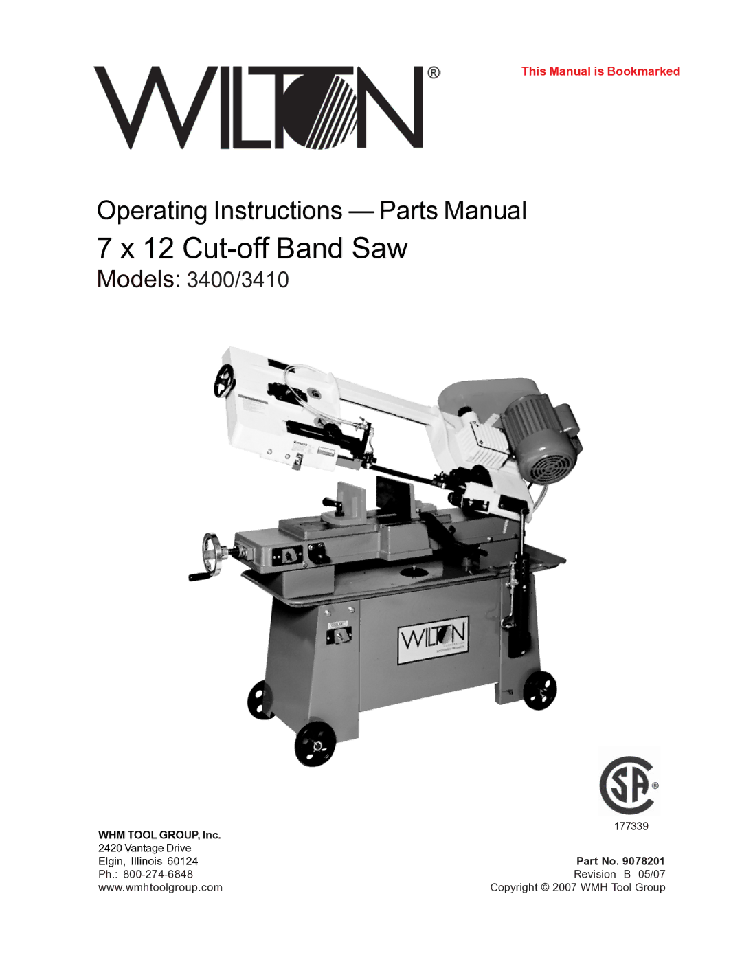 Wilton manual Cut-off Band Saw, Models 3400/3410 