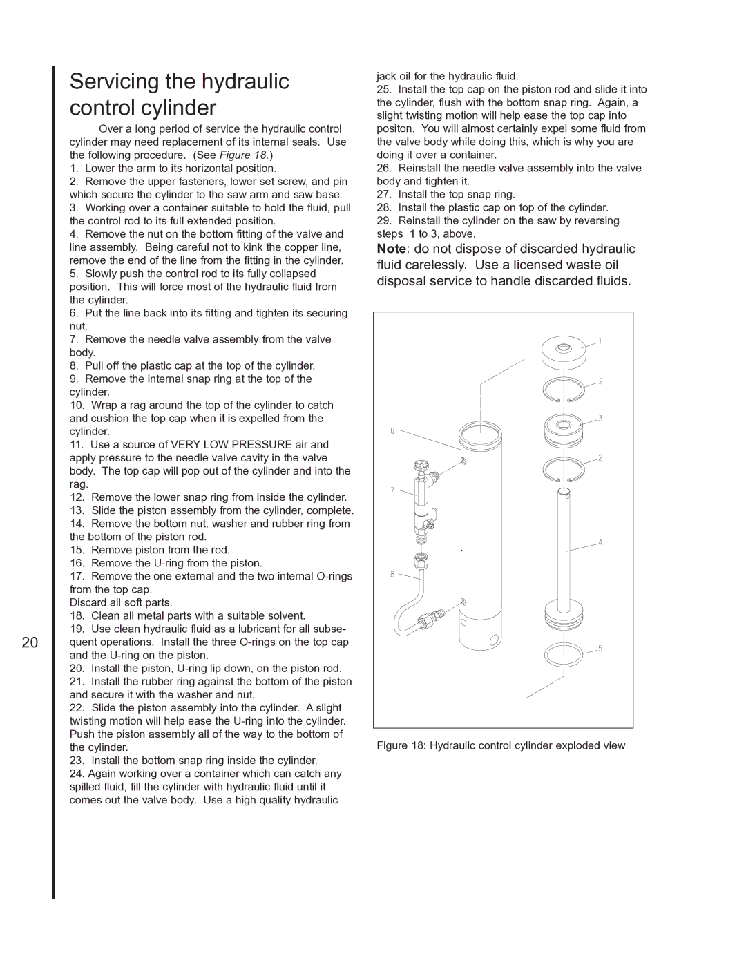 Wilton 3400, 3410 manual Servicing the hydraulic control cylinder, Hydraulic control cylinder exploded view 