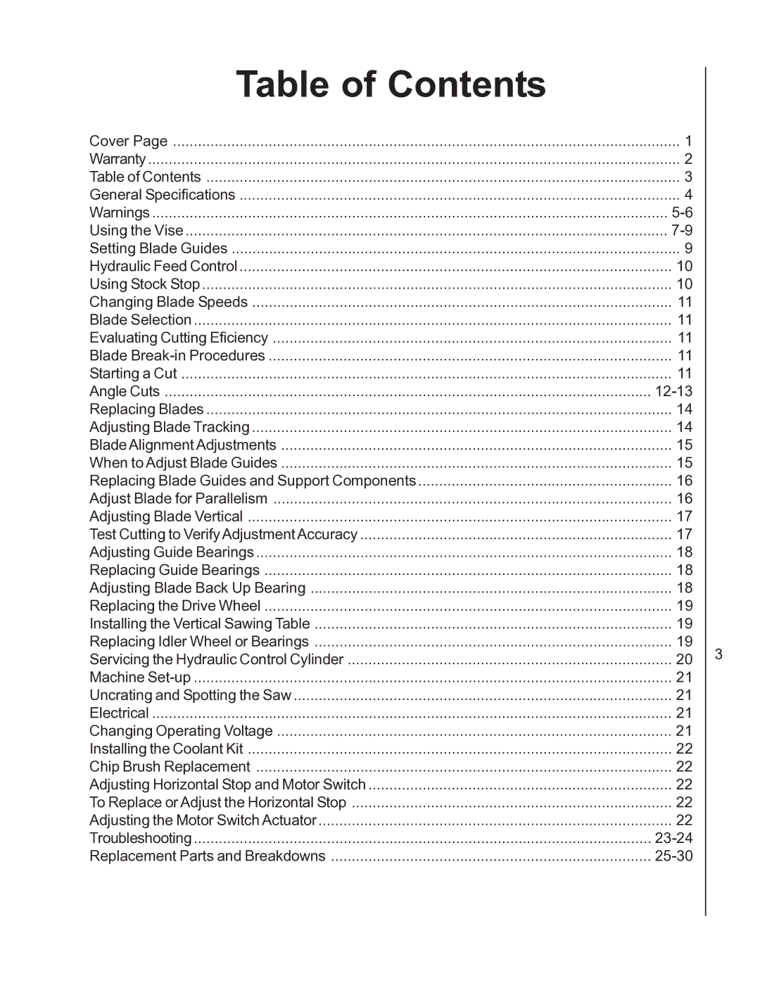 Wilton 3410, 3400 manual Table of Contents 