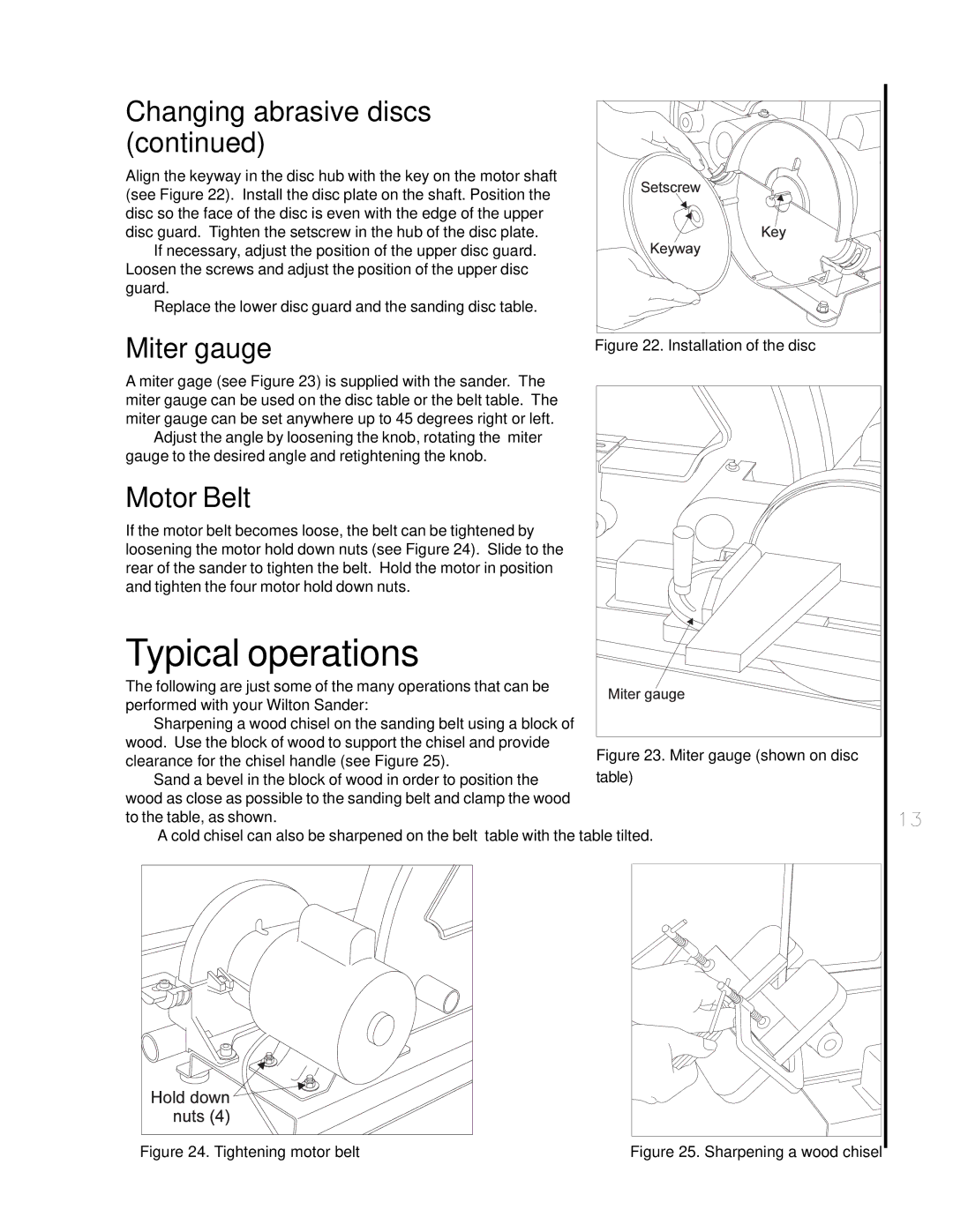 Wilton 4002 manual Typical operations, Miter gauge, Motor Belt 