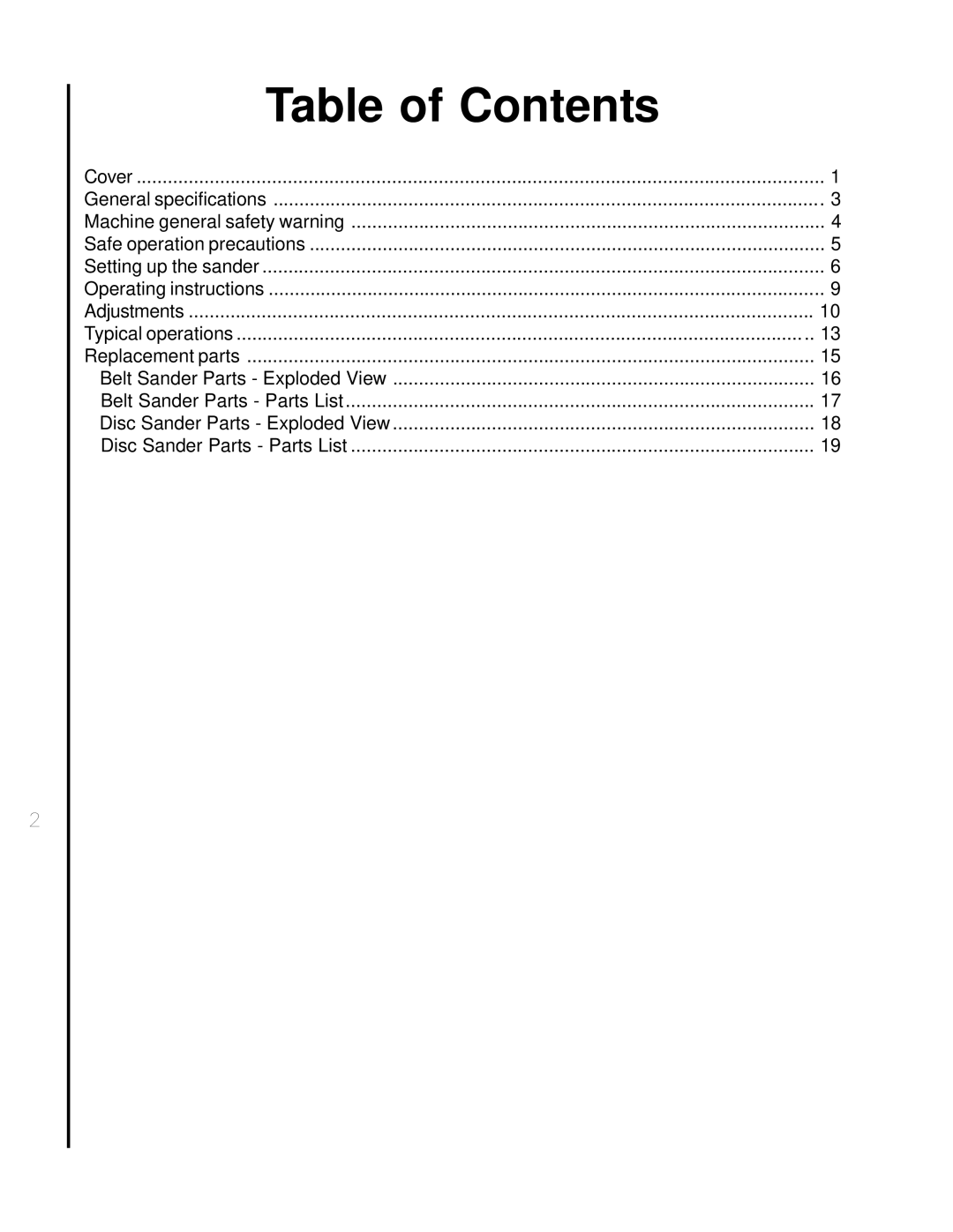 Wilton 4002 manual Table of Contents 