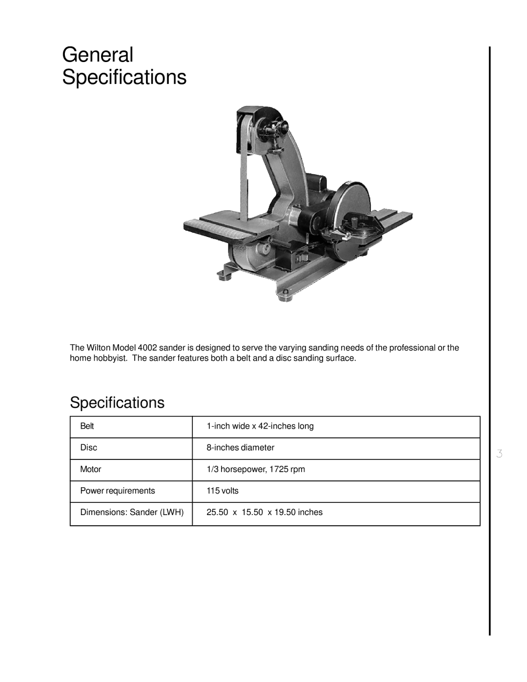 Wilton 4002 manual General Specifications 