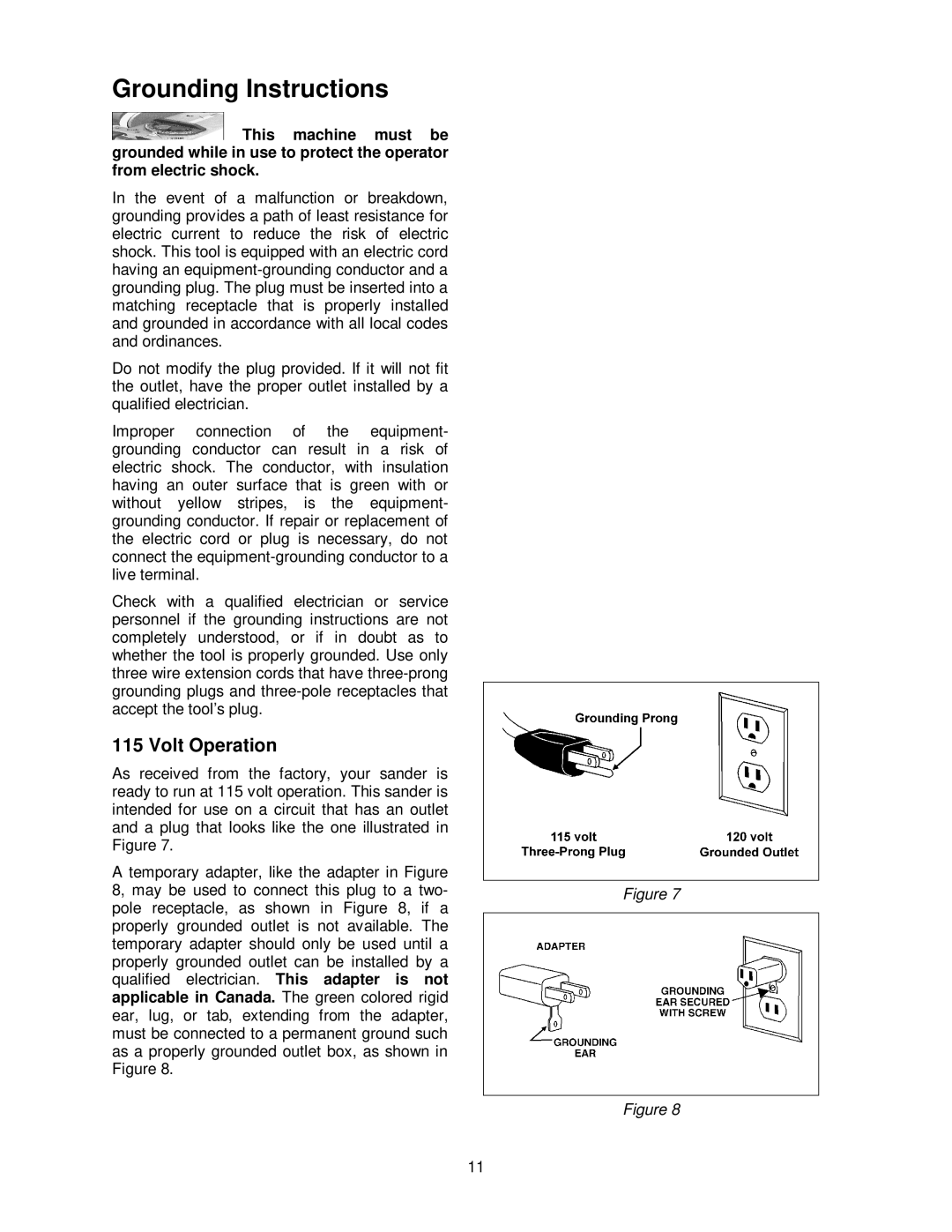 Wilton 41002 manual Grounding Instructions, Volt Operation 