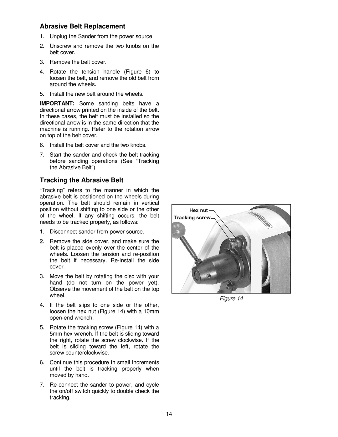 Wilton 41002 manual Abrasive Belt Replacement, Tracking the Abrasive Belt 