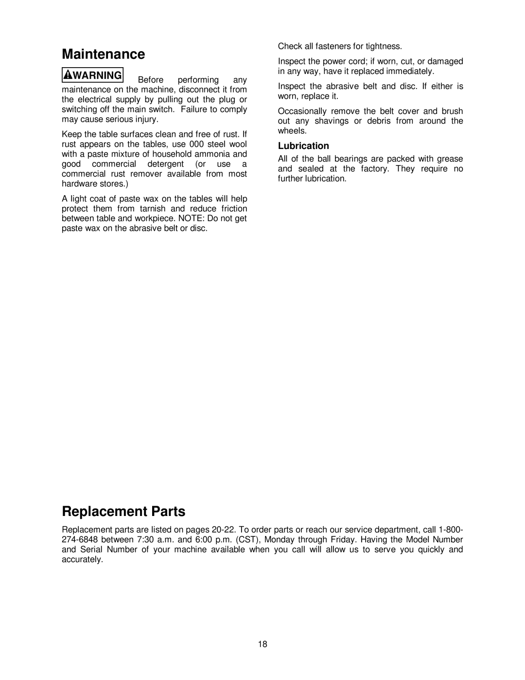 Wilton 41002 manual Maintenance, Replacement Parts 