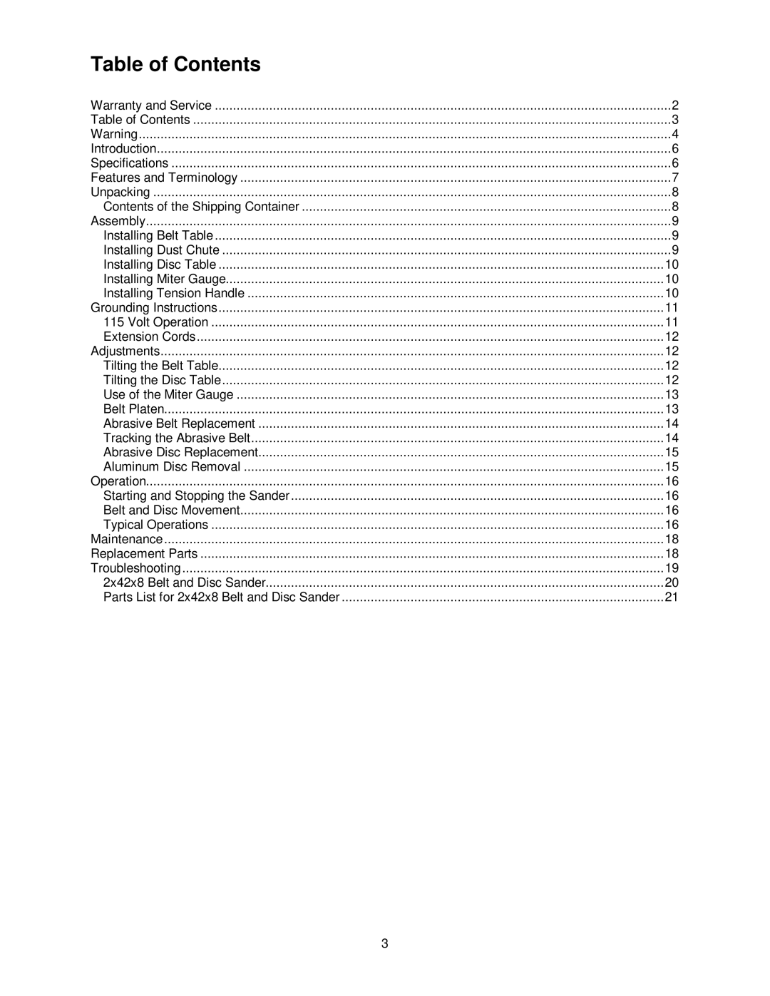 Wilton 41002 manual Table of Contents 