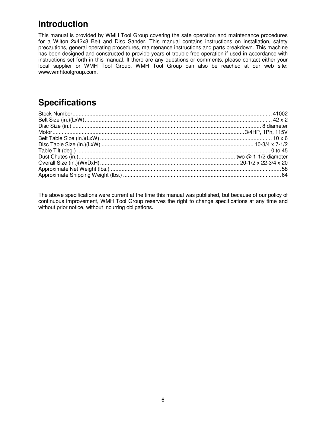 Wilton 41002 manual Introduction Specifications 