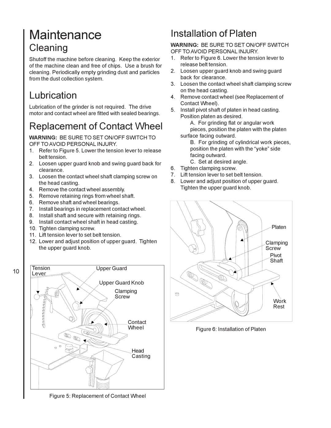 Wilton 4103, 4126AC, 4106 manual Maintenance, Cleaning, Lubrication, Replacement of Contact Wheel, Installation of Platen 