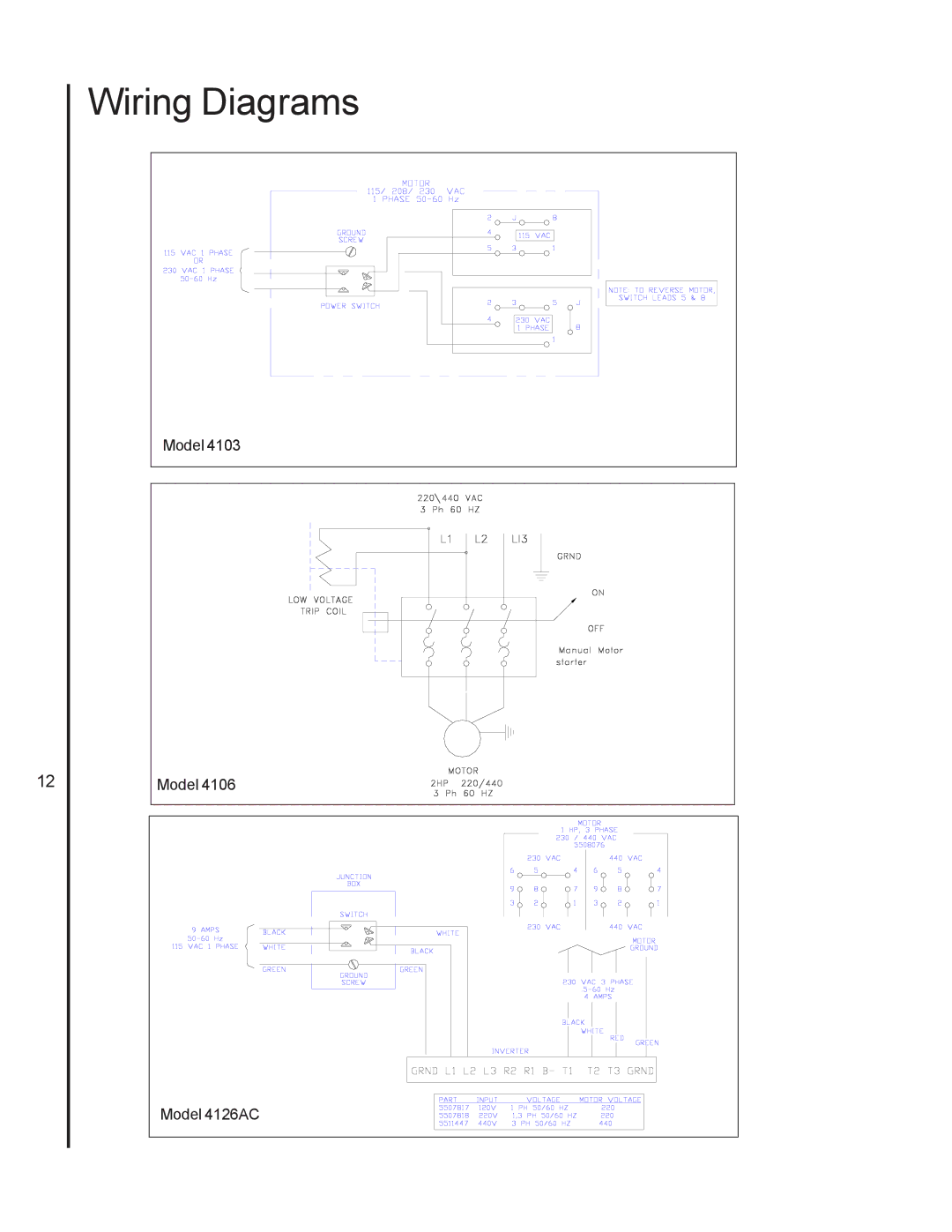 Wilton 4126AC, 4103, 4106 manual Wiring Diagrams 