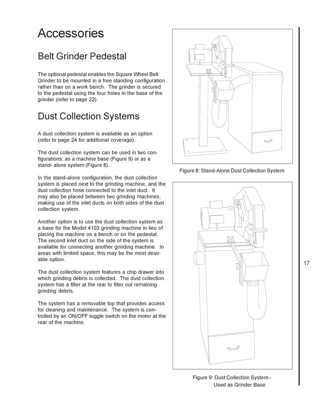 Wilton 4106, 4126AC, 4103 manual Accessories, Belt Grinder Pedestal, Dust Collection Systems 