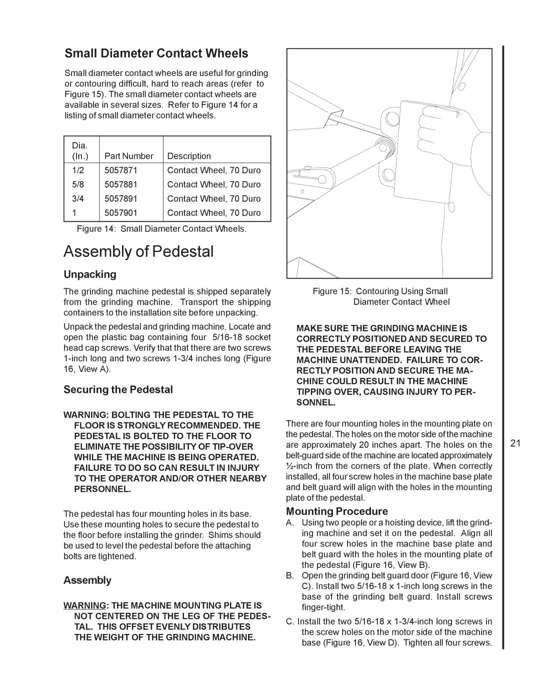 Wilton 4126AC, 4103, 4106 manual Assembly of Pedestal, Unpacking, Securing the Pedestal, Mounting Procedure 