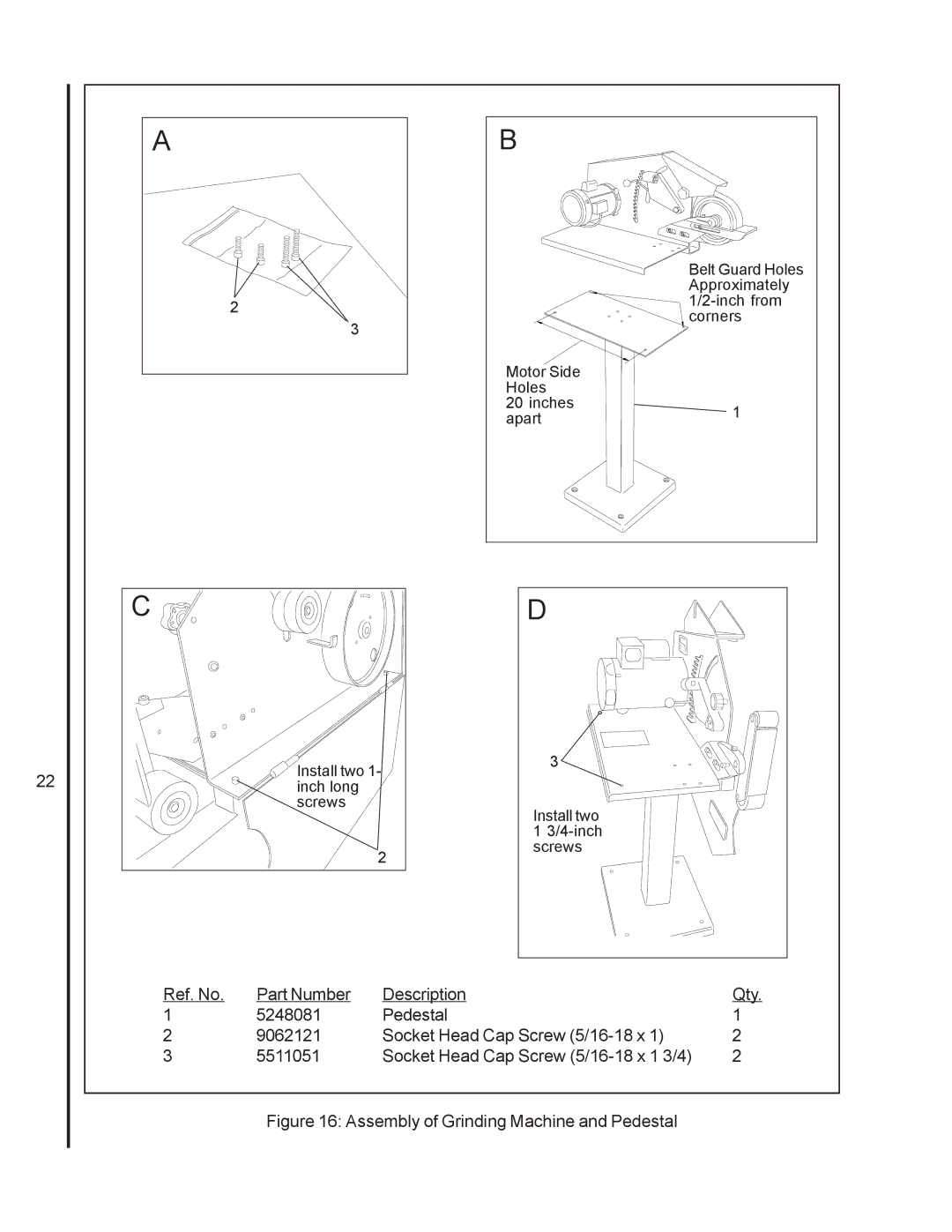 Wilton 4103, 4126AC, 4106 manual Assembly of Grinding Machine and Pedestal 