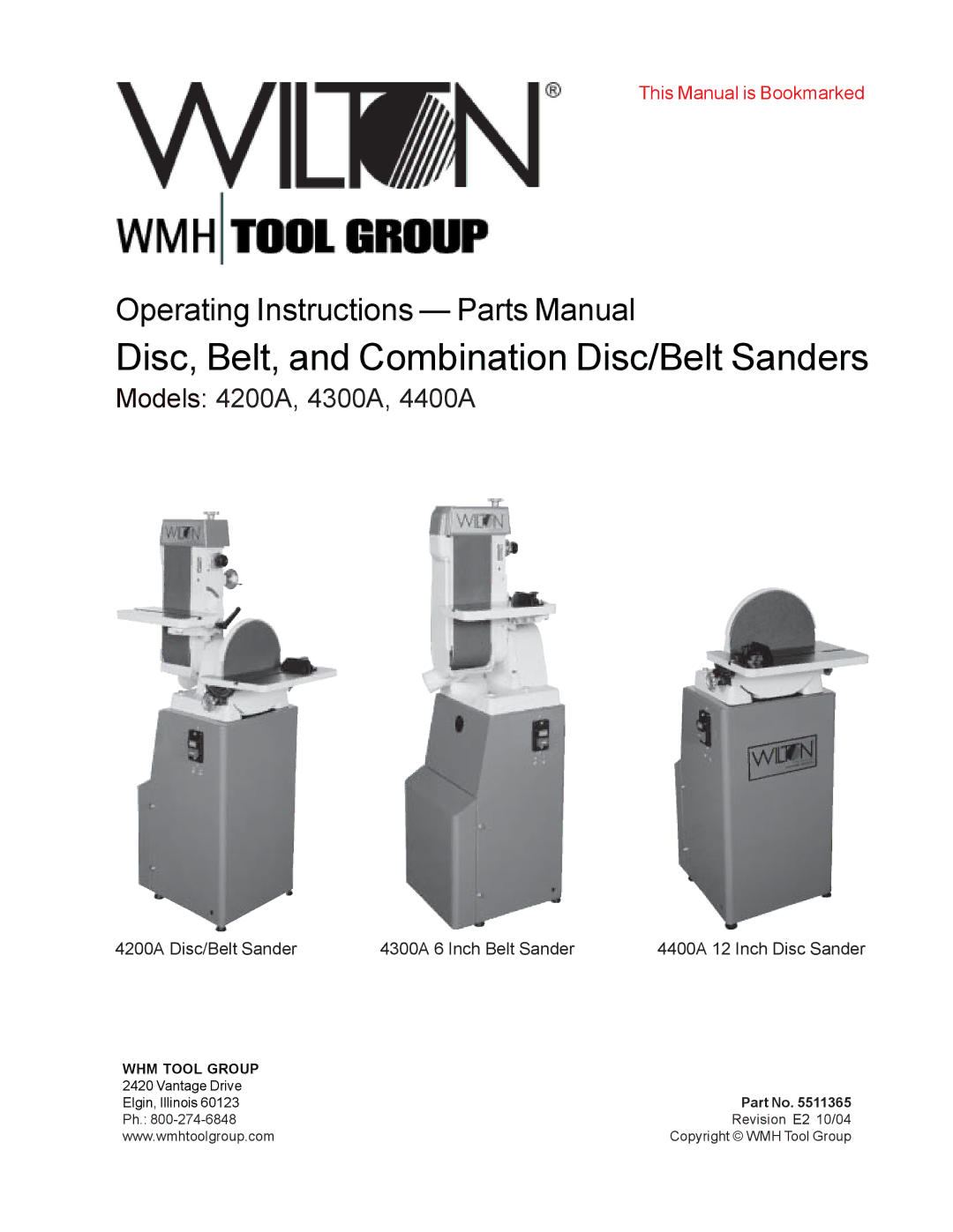 Wilton 4300A, 4200A, 4400A manual Disc, Belt, and Combination Disc/Belt Sanders 