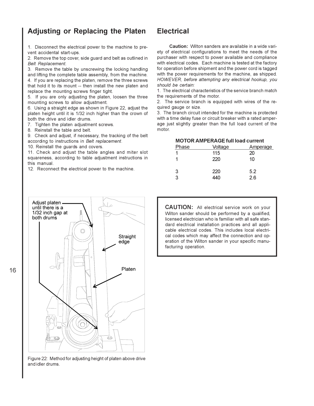 Wilton 4300A, 4200A, 4400A manual Adjusting or Replacing the Platen Electrical 