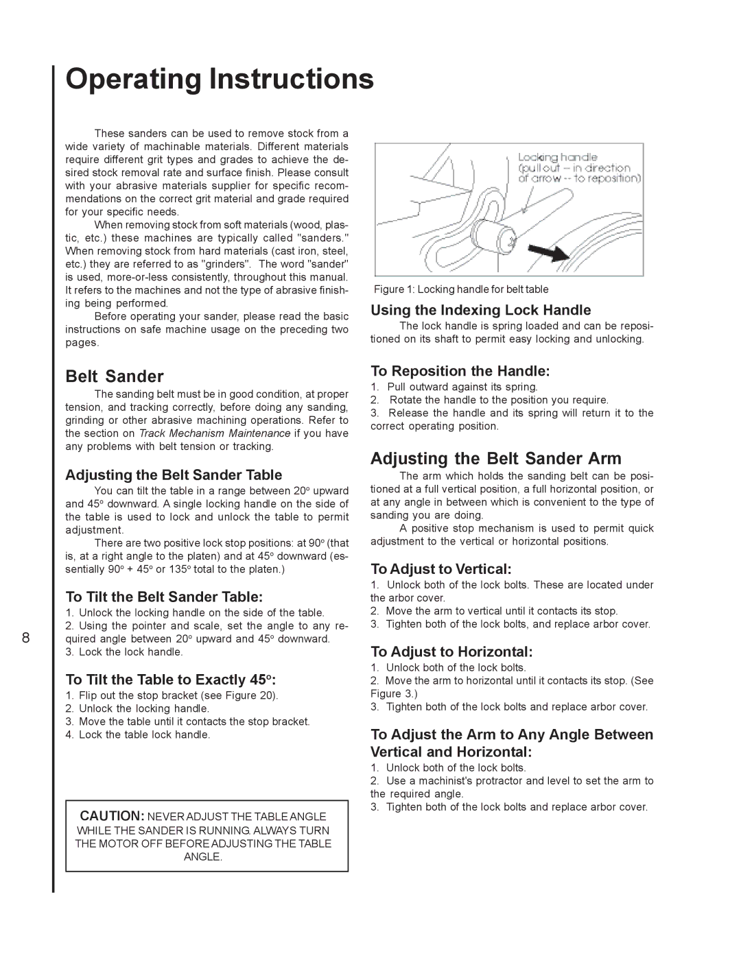 Wilton 4400A, 4200A, 4300A manual Operating Instructions, Adjusting the Belt Sander Arm 