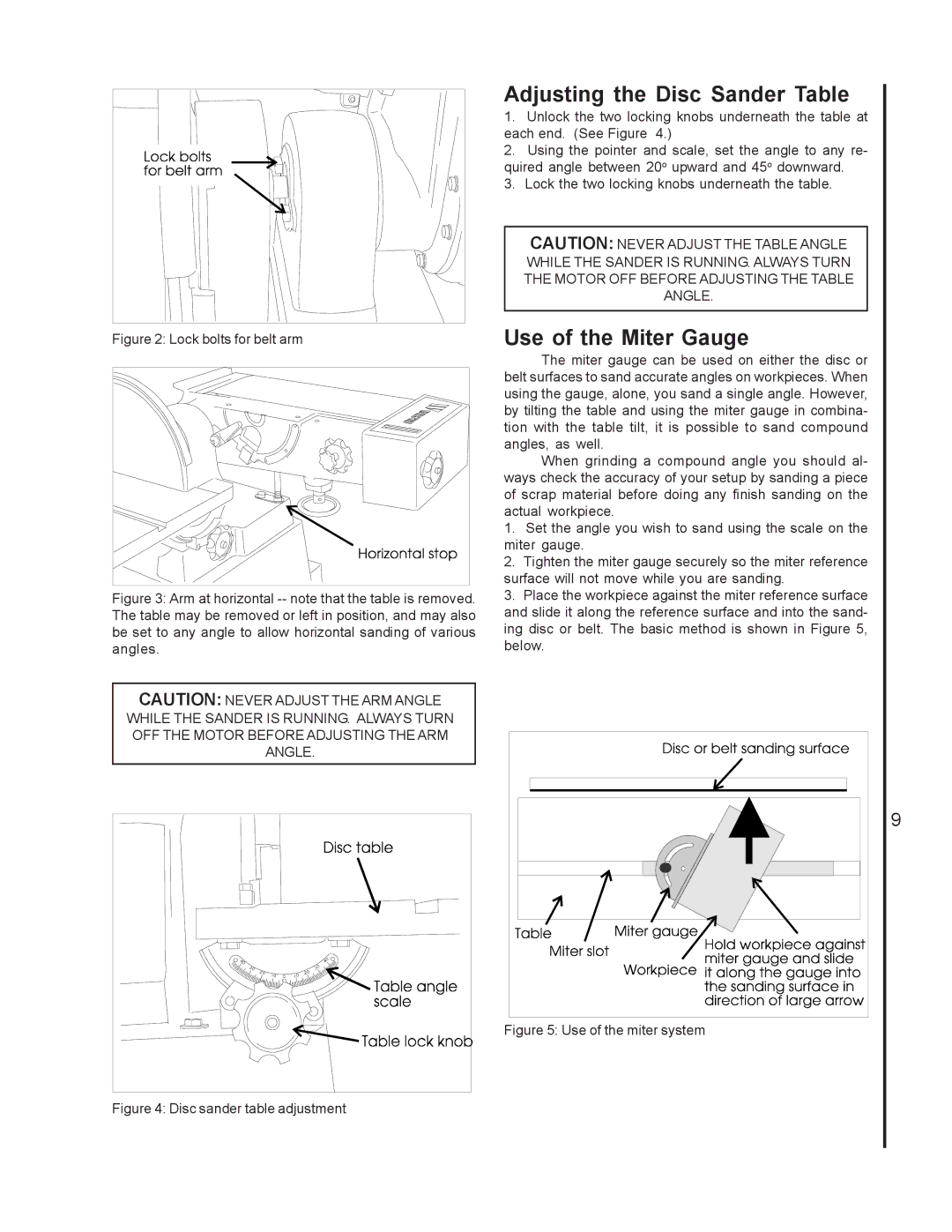 Wilton 4200A, 4300A, 4400A manual Adjusting the Disc Sander Table, Use of the Miter Gauge 