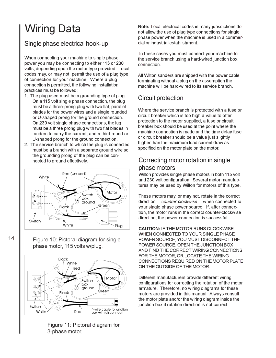 Wilton 4210 manual Wiring Data, Single phase electrical hook-up, Circuit protection 