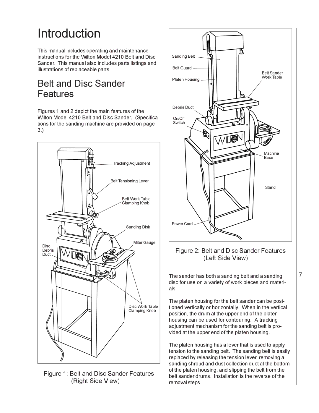 Wilton 4210 manual Introduction, Belt and Disc Sander Features 