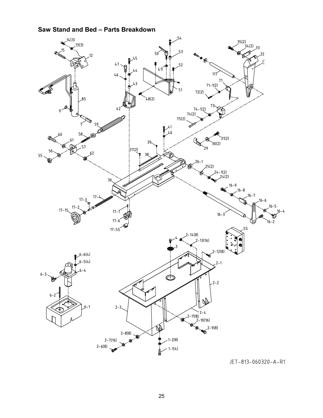 Wilton 7015 manual Saw Stand and Bed Parts Breakdown 