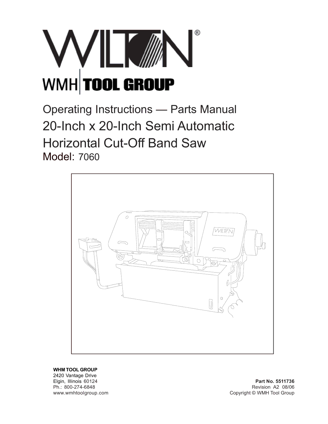 Wilton 7060 manual Inch x 20-Inch Semi Automatic Horizontal Cut-Off Band Saw 