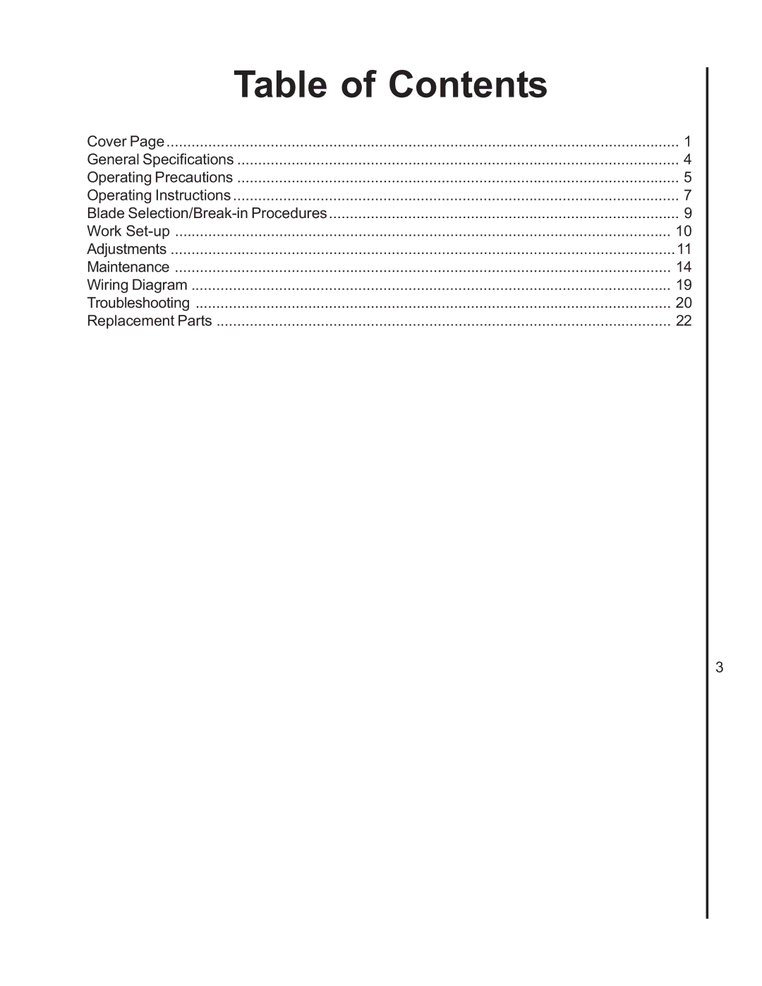 Wilton 7060 manual Table of Contents 