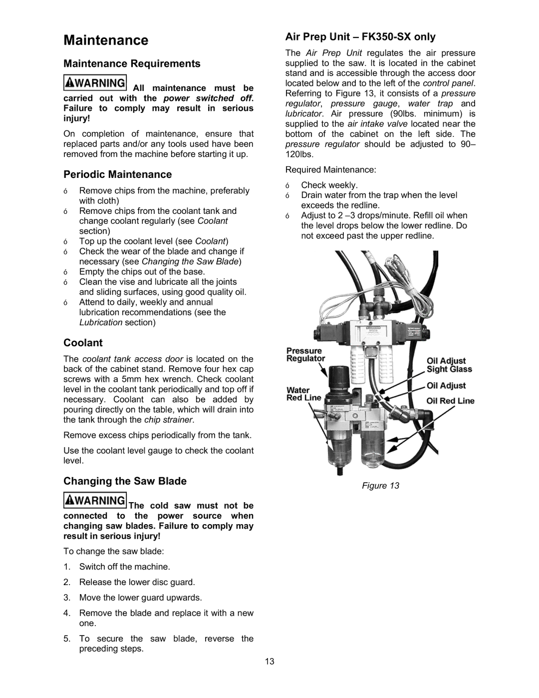 Wilton FK350-4, FK350-2SX manual Maintenance 