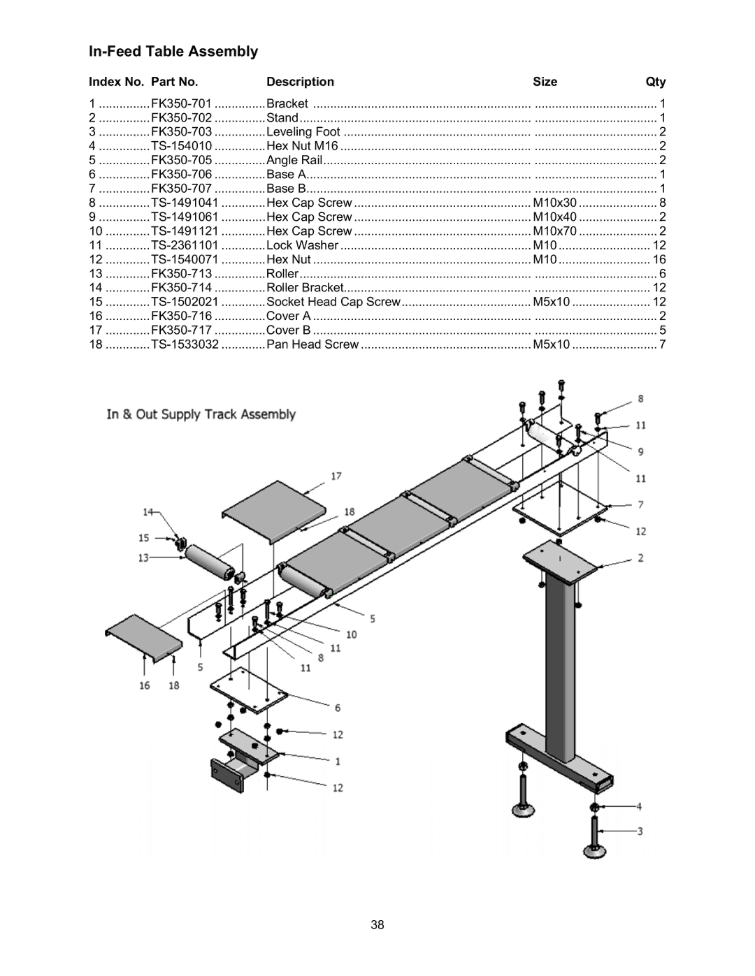 Wilton FK350-2SX, FK350-4 manual In-Feed Table Assembly 