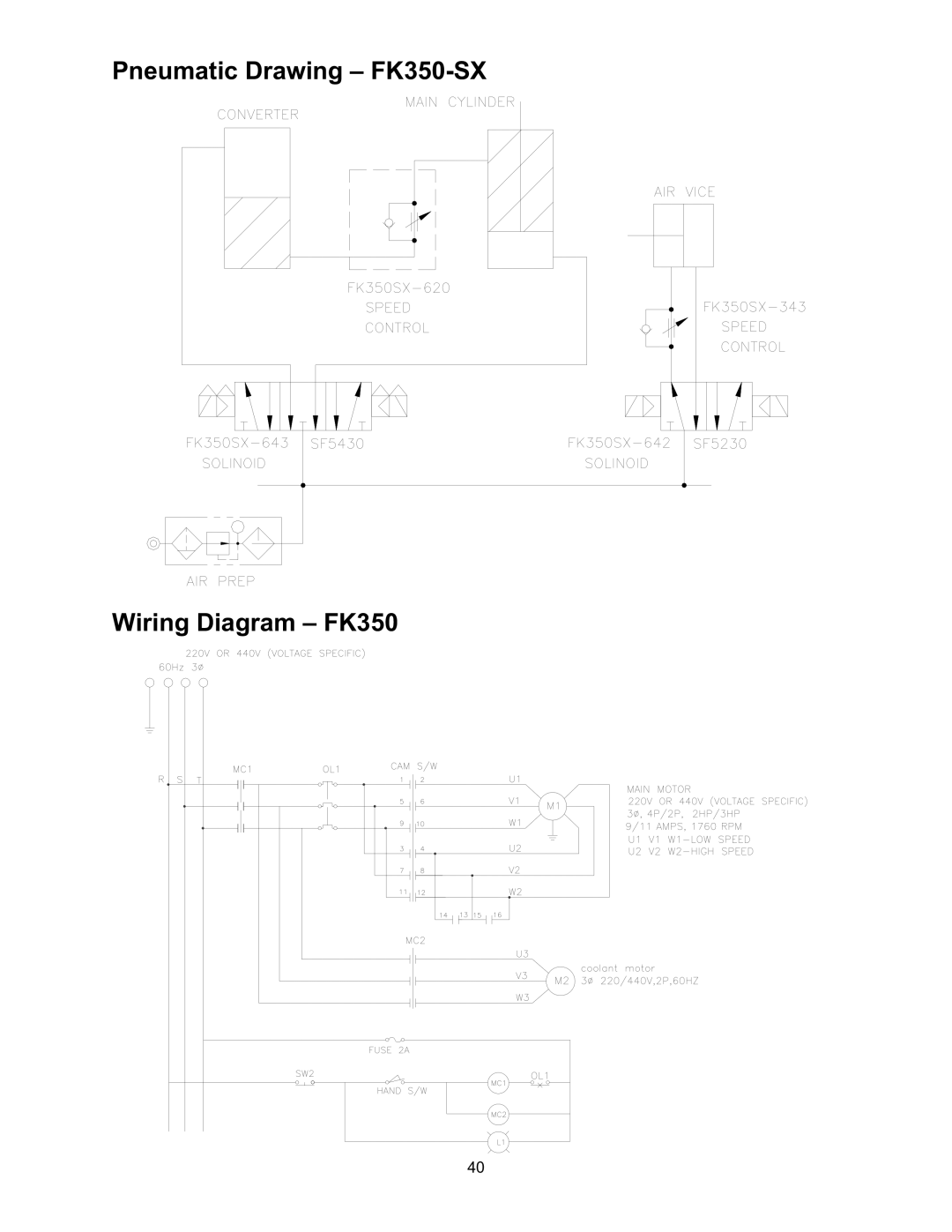 Wilton FK350-2SX, FK350-4 manual Pneumatic Drawing FK350-SX Wiring Diagram FK350 