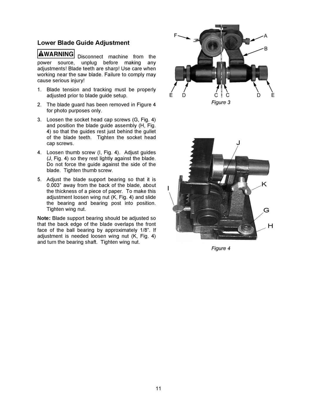 Wilton JWBS-16B manual Lower Blade Guide Adjustment 